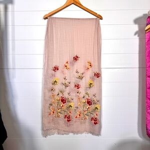 Handwoven Floral Embroidered Shawl 19 X 72
